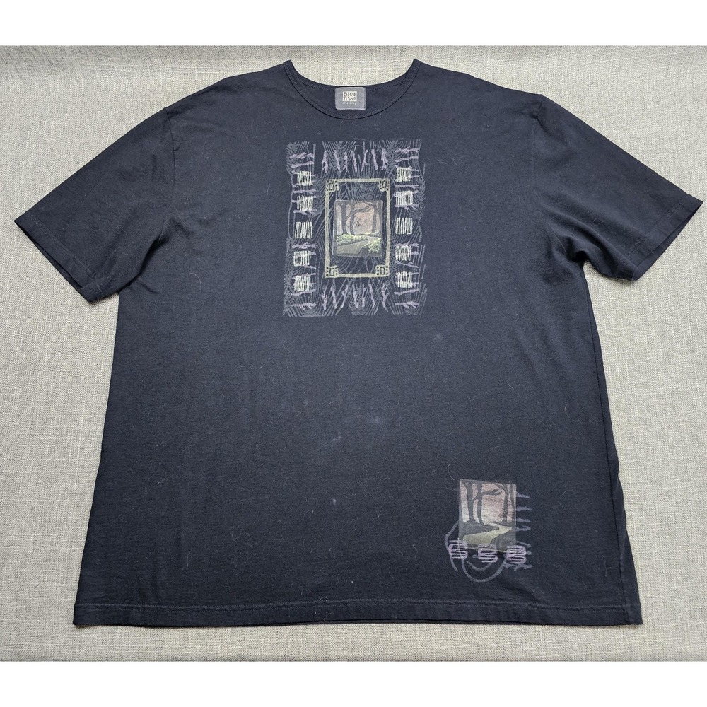 VTG Blue Fish Clothing Shirt Womens 3X Black Graphic Tunic Art Print‎ Tee Top
